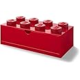 LEGO Stackable Desk Drawer RED with 8 Knobs - Plastic Storage Box for LEGO, Toys, Desk Drawers, Office Supplies, and Stackable Storage, Home Decoration