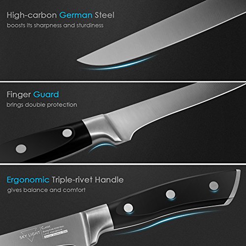 SKY LIGHT Ausbeinmesser 14cm Flexible Filiermesser Geschmiedete Rasiermesser scharfe Klinge High Carbon Deutsch Edelstahl, Beize und Rost beständig Zerlege Besteck mit ergonomischem Anti Rutsch Griff Küchenmesser - 5