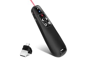 AQUOTA Presenter senza fili 2.4 GHz – Presenter wireless via USB A & USB C, puntatore rosso per presentazioni, telecomando PowerPoint wireless per Windows/Mac/PowerPoint/Keynote/Google Slides/PDF
