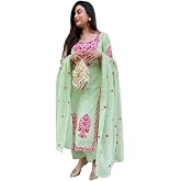 GoSriKi Viscose Kurta for Women | Kurta with Pant & Dupatta | Straight Embroidered Suit | Indian Ethnic Outfit Office Party W