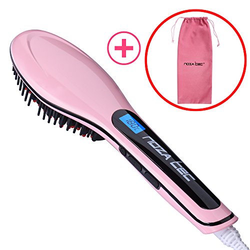 New Noza Tec Electric Hair Straightener Brush Ceramic Heated Anti Static Zero Damage Comb Detangling Brush for Frizz-free Hair Styling With LCD Display Massage Straightening Irons