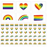 TOTAL DE 60 UNIDADES: viene con 60 tatuajes de arco iris de 6 formas diferentes. La bandera del tatuaje del arco iris conocida como la bandera del orgullo gay y la bandera del orgullo LGBTQ, es un símbolo de lesbianas, gays, bisexuales, transgénero y queer.
