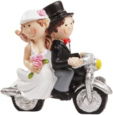 Wedding Cake Decoration, Bride and Groom on a Motorbike, stone, 1 - Pack