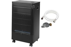 FAVEX - Chauffage d'appoint à gaz Praha Blue Flame Équipé - Prêt à l'emploi livré avec tuyau et détendeur - Intérieur - Brûleur Inox Infrableu - 3 Puissances de chauffe - jusqu'à 40 m² - Noir