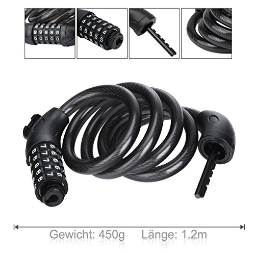 Siensync Fahrradschloss Kettenschloss, 5- stelliges Zahlenschloss, Stahlkettengliedern Kettenschloss mit Halterung für Fahrrad, Motorrad, Rollstuhl, Länge 1,2 m - 5