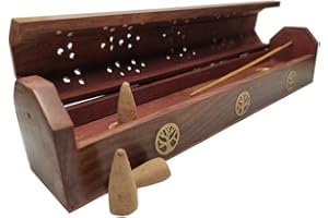 Aromasenses.- Portaincenso in legno intagliato Portacenere | Bruciatore a cono integrato 30,5 x 5,7 x 6,7 cm (TREE OF THE LIFE)