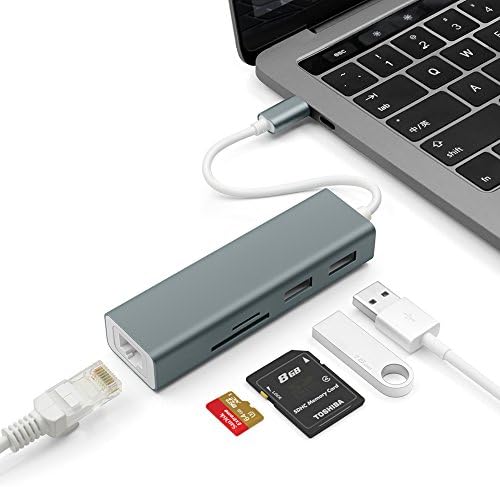 USB Type C Hub Ethernet Adapter,USB C 3.1 to RJ45 Gigabit Ethernet LAN Network with 2 USB 3.0, SD Card Reader for MacBook Google Chromebook and More Type C Devices(Gray)