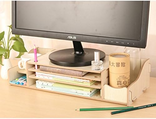 Dreamaccess Wooden TV Laptop PC Monitor Stand,Extra Drawer,Cellphone Pocket,Book Shelf,Pen Box,Daily Stuff Organizer,Large Space-Oak