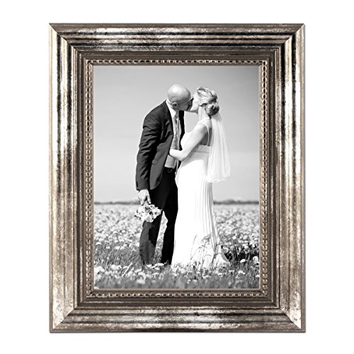 3er Set Bilderrahmen 21×30 cm / DIN A4 Silber Barock Antik Massivholz mit Glasscheibe und Zubehör / Fotorahmen / Barock-Rahmen - 3