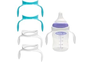 ROMIRUS Baby Bottle Handles Compatible with Lansinoh Baby Bottles, for Ergonomic Lansinoh Bottle Holder for Newborn, 4 Pack (White & Blue)