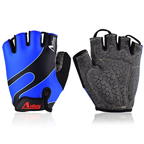 Aiduy FahrradHandschuhe, Fitnesshandschuhe Trainingshandschuhe Halbfinger-Fahrradhandschuhe - Rutschfest, Schaum gepolstert und Klettverschluss