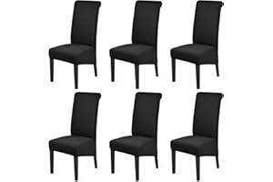 Pesonlook Set of 6 High Back Chair Covers, Stretch Spandex Fabric Chair Slipcover for Home XL Chair Covers for Dining Chairs Washable Removable Seat Covers,Black