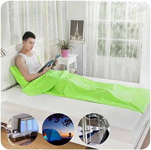 Sleeping Bag Liner,Travelling Soft Lightweight Roomy Prevent Dirty On Business Travel Hotel Adult Sheet Bedding Bag for Adults Kids with Lovely Slippers (Fluorescent green)