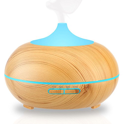 300ml Aroma Diffuser,Ultraschall Nebel Luftbefeuchter Kaltnebel Aromatherapie ätherisches Öl Düfte Diffusor Elektrische Duftlampe mit 7 LED Farbwechsel (Holzmaserung)