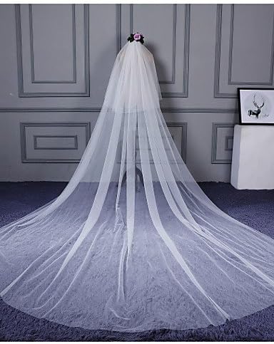 FJY&amp;G Two-tier Cut Edge Wedding Veil Cathedral Veils 53 Ruffles Tulle , white