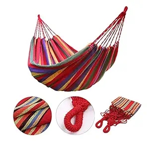 Luxafare Camping Hammock, Striped Canvas Fabric Portable Garden Hammocks Ultralight Outdoor Beach Swing Bed with Strong Rope 280 * 100 cm (150 KG)