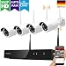 Produktbild xmartO WOS1384, kabellos Videoüberwachung System, Bewegungsmelder 8 Kanal 4x 960p Kamera HD Innen Außen IP funk WiFi wetterfest Nachtsicht 25m, Plug and Play, App