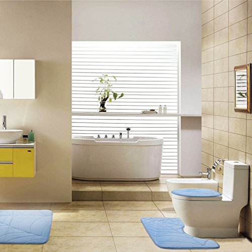 Diossad 3 Teilig Badematte Set Blau Mikrofaser Flanell Badezimmerteppich Rutschfest Badvorleger WC Vorleger Toilettensitzabdeckung - 3