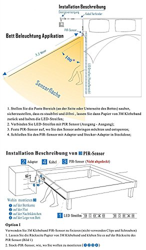 Amagle Bewegung aktiviert Bett Licht, Flexible LED Streifenlicht, Auto Ein/Aus Bewegungsmelder Nachttischlampe, Bewegung aktivierte LED-Lichtleiste (zwei Sensoren) - 7