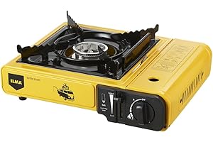 ELMA Camping Gas Portatil, Hornillo Camping Gas Dual Outer Start | Incluye Maletín, Regulador de Llama Variable, 34 x 28 x11 cm, 2,3 Kw, Amarillo