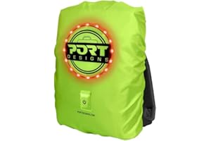 Port Designs Housse de Pluie Haute visibilité Universelle avec LED on/Off Rechargeable pour Sac à Dos Jusque 25 litres 14/15.6 Pouces - be visibl