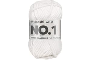myboshi No.1 Wolle zum Häkeln und Stricken, Schnellstrickgarn, langlebige Mützenwolle, Strickwolle, Häkelwolle, mulesing-frei, 50g, Ll 55m Weiß (Weiß), 1 Knäuel