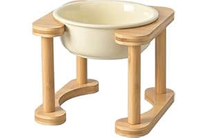 SPUNKYJUNKY Comedero de cerámica realzado para Perros y Gatos (800ml, Beige)