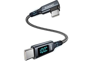 GIANAC Kabel USB C na USB C, krótki, 30 cm, kabel do szybkiego ładowania USB C z wyświetlaczem LED, PD 20 V/5 A, kabel USB C z chipem E-Mark do iPhone 15, Macbook Pro, MacBook Air, iPad Pro, Samsung