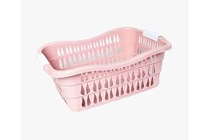 OMS HOME STORE Plastic Laundry Basket Hamper Washing Clothes Storage Bin with Handles UK (Pink)