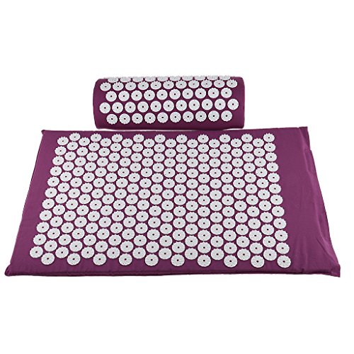 MagiDeal Mat de Acupressure + Oreiller de Acupressure Massage Set Soulagement Douleur au Cou Dos Relaxation Musculaire - Violet