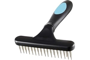 AKSIQIOL Carpet Rake, Portable Pile Lift & Undercoat Rake for Dogs, Pet Hair Remover, Double Row Stainless Steel Pins, Fluffy & Soft Carpet Restoration