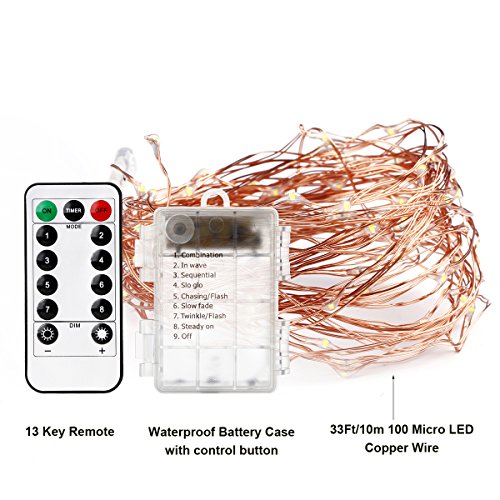 Innotree Lichterkette, 10M 100er Micro-LEDs Warm-weiß mit Timer Dimmbar über Fernbedienung Wasserfeste Batteriebetriebene sternenklare Stimmungs-Beleuchtung für Schlafzimmer Außen-Dekoration - 2