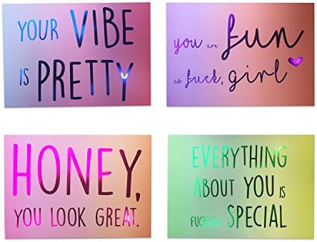 'Likalla 12 "Spread Some Love Postcard Set, 4 Designs with Gradient Hot Foil Embossed Colourful Metallic Colours 300g Chromo Cardboard DIN A6 14.8 x 10.5 cm