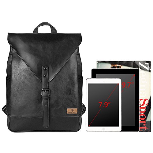 Koolertron Retro Kunstleder Vintage Fashion Unisex School Student Laptop(14″) Rucksack Wanderrucksack Hiking Backpack Damen Herren Schultertasche Rucksack Für Camping Reise Geeignet für Acer Aspire, MacBook, iPhone, iPad und Samsung Tablet drei Farbe (Schwarz) - 6