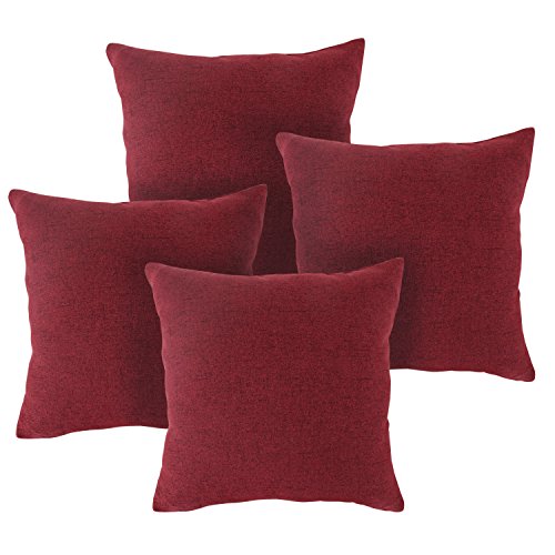 Deconovo 4er Pack zum Sparpreis Leinen Optik Kissenhülle, Kissenbezüge, Sofa Dekokissen Cushion Cover, 40×40 cm, Rot, 4er set - 7
