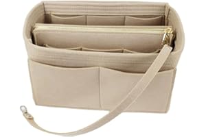 COYANYU Handbag Organiser Insert, 2 in 1 Tote Bag Insert Organiser with Zipped Felt Multiple Handbag Purse with Detachable Bags and Key Chains for Woman Tote Bag Beige Medium
