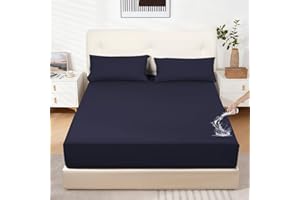 DUJUIKE Coprimaterasso Impermeabile, Lenzuolo con angoli impermeabile, Tasca Profonda, Adatto per materassi da 20-40 cm, Adatto per gatti, Cani, Bambini, Ipoallergenico(Marina Oscura,90x200cm)