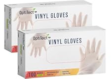 Optitect Disposable Vinyl Gloves,Powder Free, Non Sterile,Latex Free Rubber,100 Count,Food Safe