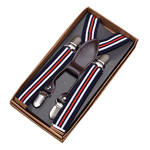 Kids Elastic Braces Clip 4 Clips-on Adjustable Suspenders [Pinstripe, Blue]