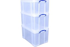Really Useful Box Plastic Storage (Bonus Pack of 3) 2 x 84 Litre + 1 x 64 Litre Clear