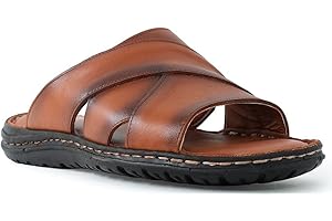 Lusco Sandals Mens Open Toe Full leather Comfort Indoor and Outdoor Summer Sliders T2
