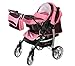 3-in-1 Travel System incl. Baby Pram with Swivel Wheels, Car Seat, Pushchair & Accessories, Dark Red & Pink