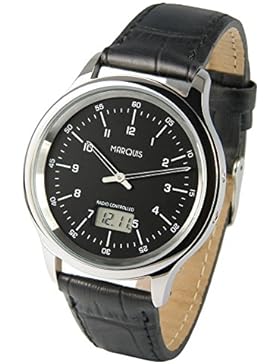 Elegante Herren Funkuhr (Junghans-Uhrwerk) Schwarzes Lederarmband, Edelstahlgehäuse 964.4114