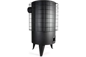 Bilake Estufa de leña redonda pequeña, barata, de hierro, 14 Kw conducto de 100mm acabada en color negro