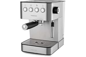 Prixton - Machine à café Expresso Cafetière Automatique Verona avec 20 bars, 850W, Support de sortie double pour 2 cafés et Vaporisateur intégré pour le chauffage et la mousse, Acier inoxydable