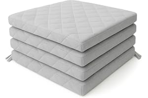 FOAM & UPHOLSTERY WAREHOUSE 4Pcs Quilted Dining Garden Chair Seat Pads with Ties for Kitchen, Living Room, Patio, Office – Indoor Outdoor Foam Cushions with Removable Covers (Grey)