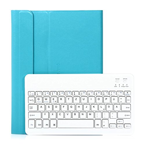 Bluetooth Tastatur CoastaCloud Ultra-Slim Hülle Keyboard Case Blau Für alle Windows / Android / IOS und Mobil mit 7-8 Zoll (Geeignete Tablettengröße : Länge 19-21cm;Breite:13.5cm ) für 7″ QWERTZ Deutsches Tastatur layout – iPad mini 1/2/3/4 ; Samsung Galaxy Tab 4 7 „and 8.0“, Samsung Galaxy Tab S2 8.0 „, Samsung Galaxy Tab A 8.0“, Samsung Galaxy Tab 3 8.0 „(T310), Mediapad X / MediaPad X2 4G LTE, Und andere Geräte zwischen 7,0 bis 8,0 Zoll - 2