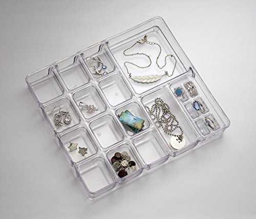mDesign Schmuck Aufbewahrungsbox mit Fächern – Farbe: durchsichtig – transparente Stapelbox – auch als Schminkaufbewahrung – Gegenstände einfach verstauen - 5