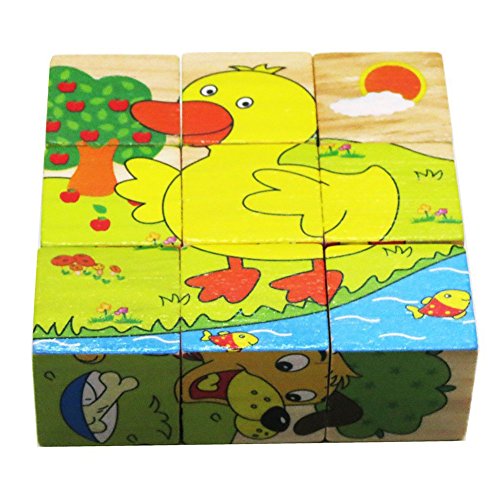 VWH Holz 9 Stück Würfel Puzzles Kinder bunt bemalten Blöcke – Waldtiere - 2