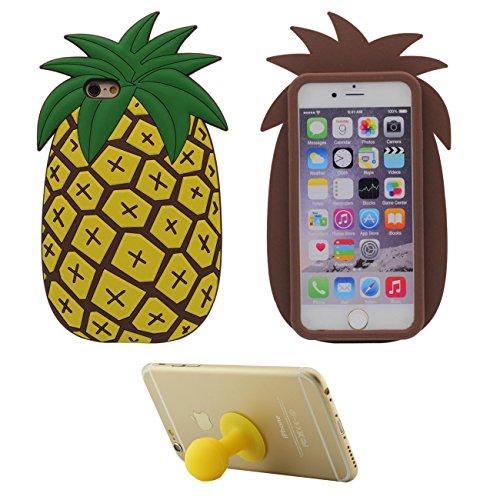 Funda Case para Apple iPhone 6 Plus 6S Plus 5 5 inch 3D Fruta Pi  a Alivio Modelo Blando Suave Silicona Carcasa Protectora Amarillo con 1 Silicona Kickstand